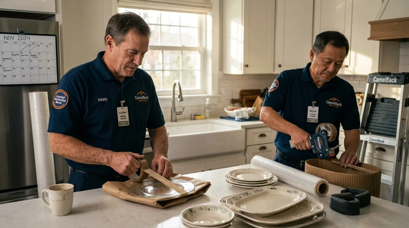 Professional crew packing kitchen dishware in Fenton, MI